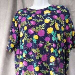 LuLaRoe Irma Women's Blue Floral All Over Print T-Shirt Size XS